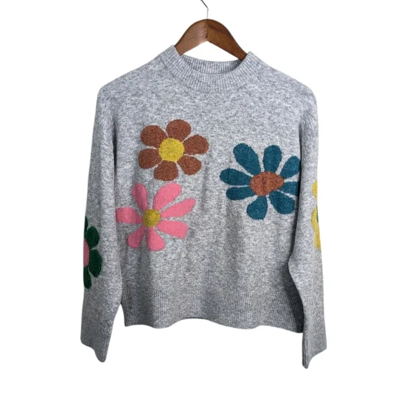 Natural Life Everyone’s Favorite Sweater XS Ash Flower Intarsia Daisy Whimsical - Picture 2 of 12